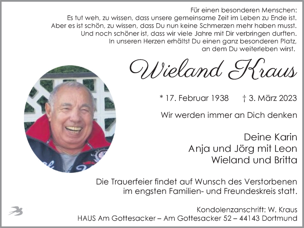  Traueranzeige für Wieland Kraus vom 11.03.2023 aus 