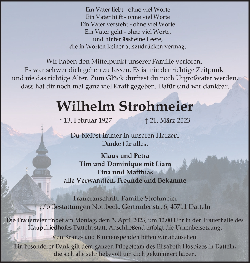  Traueranzeige für Wilhelm Strohmeier vom 29.03.2023 aus Medienhaus Bauer