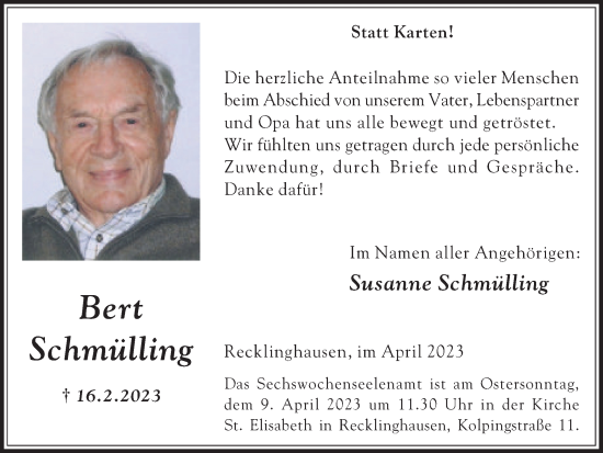 Traueranzeige von Bert Schmülling von Medienhaus Bauer