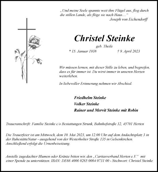 Traueranzeige von Christel Steinke 