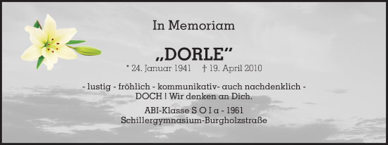 Traueranzeige von Dörle  