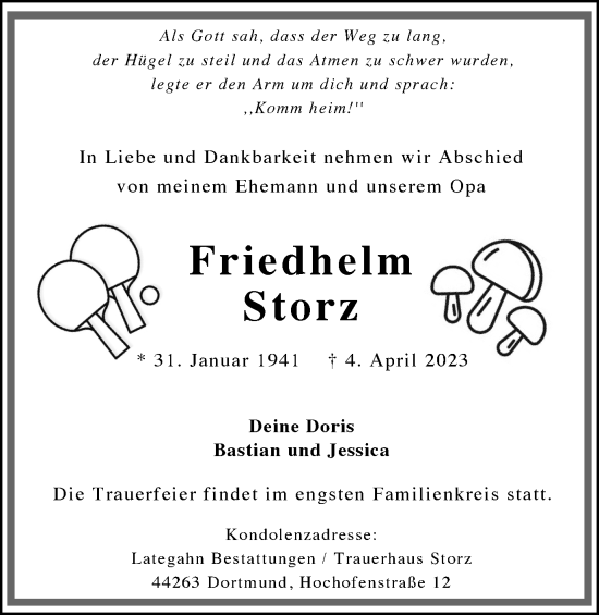 Traueranzeige von Friedhelm Storz 