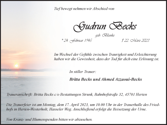 Traueranzeige von Gudrun Becks von Medienhaus Bauer