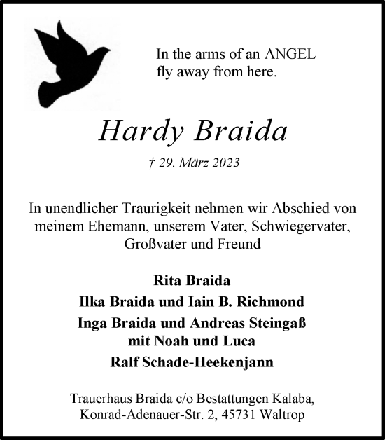 Traueranzeige von Hardy Braida von Medienhaus Bauer