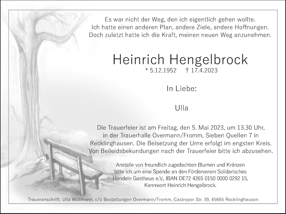  Traueranzeige für Heinrich Hengelbrock vom 29.04.2023 aus Medienhaus Bauer