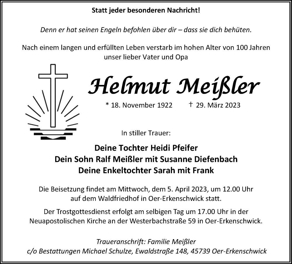  Traueranzeige für Helmut Meißler vom 01.04.2023 aus Medienhaus Bauer