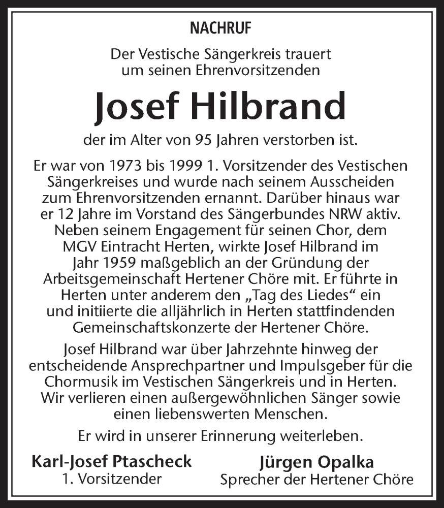  Traueranzeige für Josef Hilbrand vom 06.04.2023 aus Medienhaus Bauer