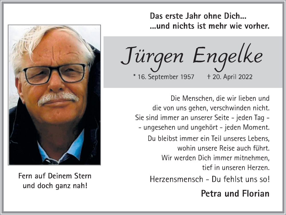  Traueranzeige für Jürgen Engelke vom 22.04.2023 aus Ruhr Nachrichten