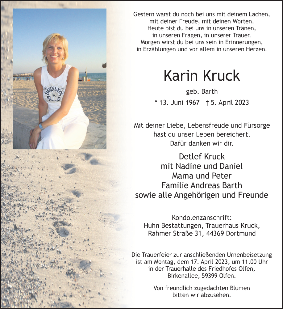  Traueranzeige für Karin Kruck vom 12.04.2023 aus 