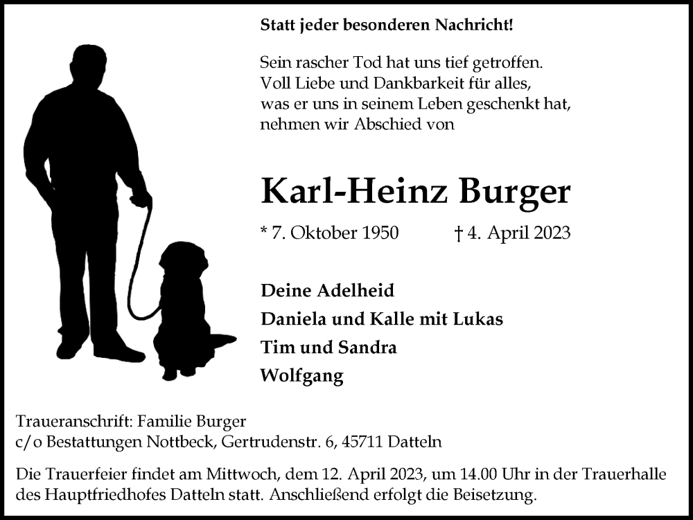  Traueranzeige für Karl-Heinz Burger vom 08.04.2023 aus Medienhaus Bauer