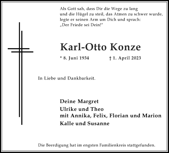 Traueranzeige von Karl-Otto Konze von Medienhaus Bauer