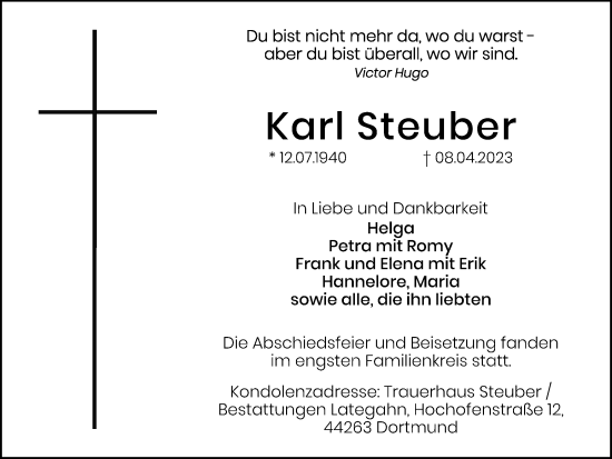 Traueranzeige von Karl Steuber 