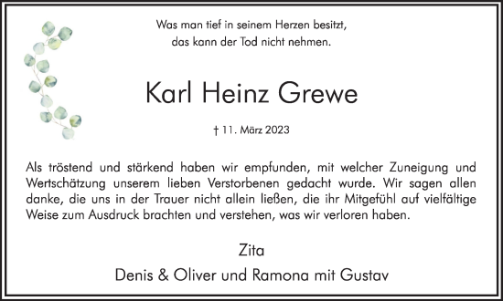 Traueranzeige von Karl Heinz Grewe