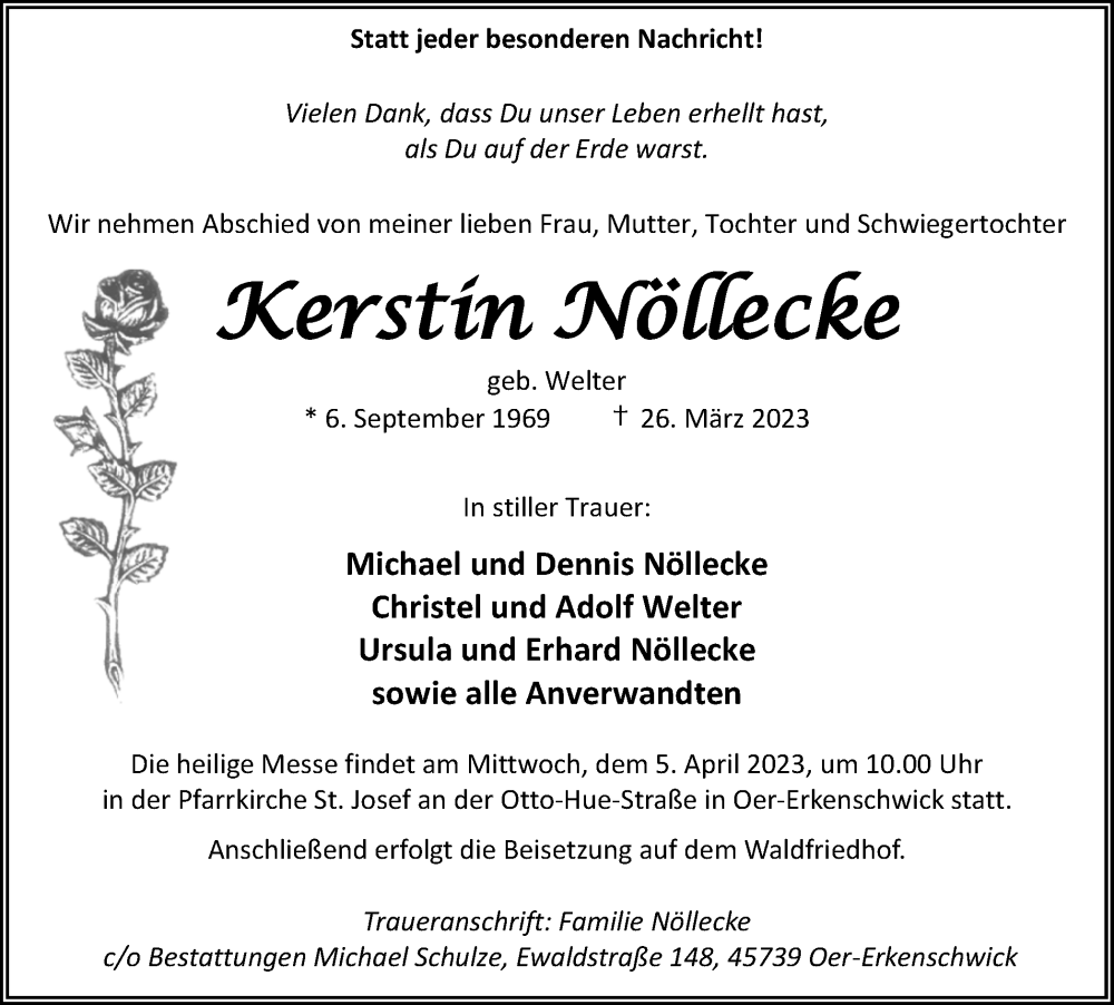  Traueranzeige für Kerstin Nöllecke vom 01.04.2023 aus Medienhaus Bauer