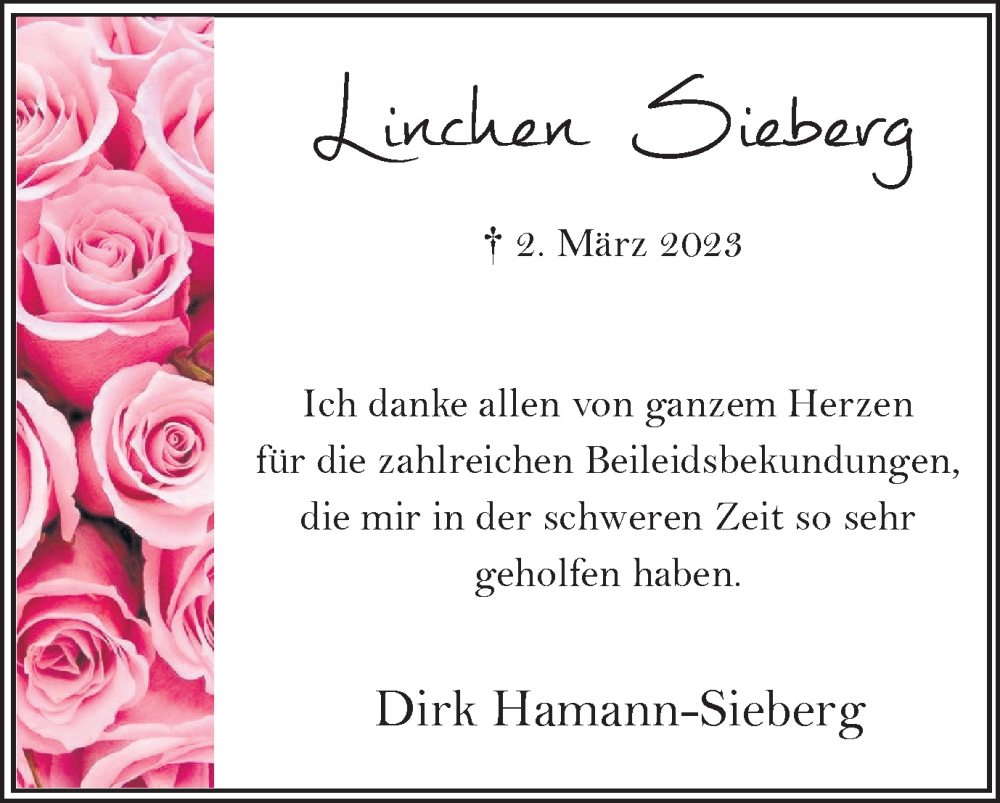  Traueranzeige für Linchen Sieberg vom 01.04.2023 aus Hellweger Anzeiger