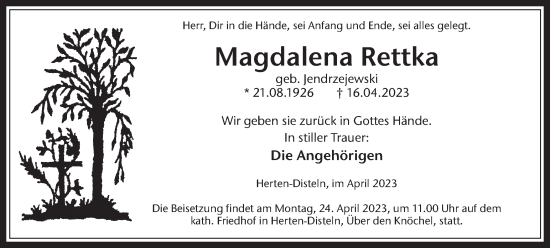 Traueranzeigen Von Magdalena Rettka Sich Erinnernde 0957