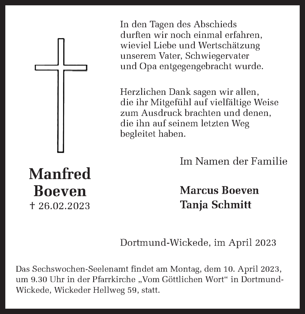 Traueranzeigen Von Manfred Boeven | Sich-erinnern.de