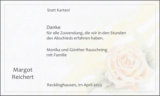 Traueranzeige von Margot Reichert von Medienhaus Bauer