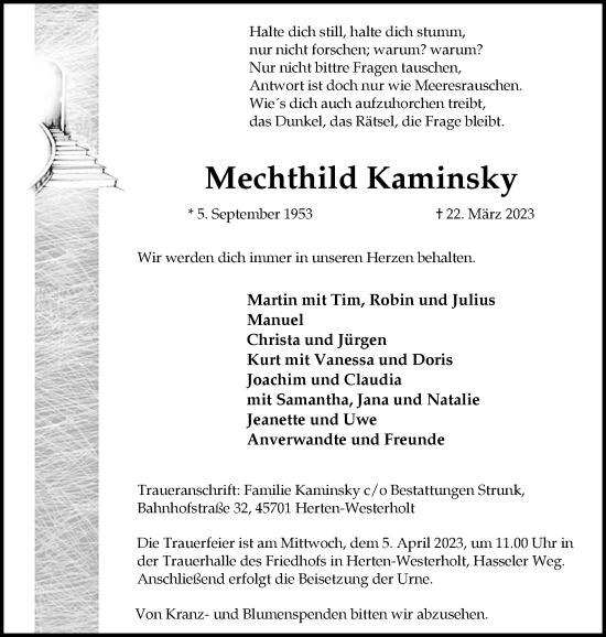 Traueranzeige von Mechthild Kaminsky von Medienhaus Bauer