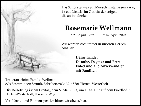 Traueranzeige von Rosemarie Wellmann von Medienhaus Bauer