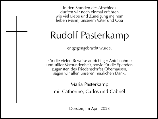 Traueranzeige von Rudolf Pasterkamp von Ruhr Nachrichten und Dorstener Zeitung