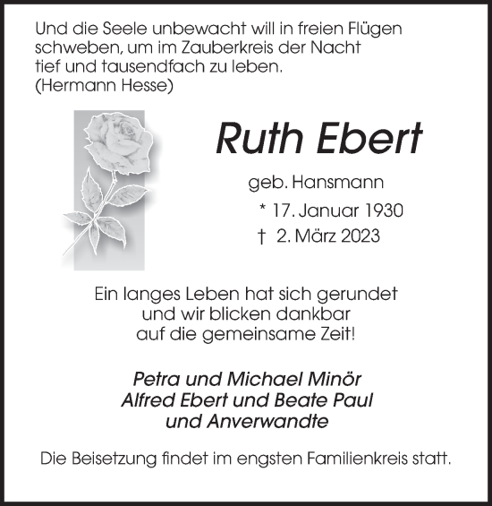 Traueranzeige von Ruth Ebert 