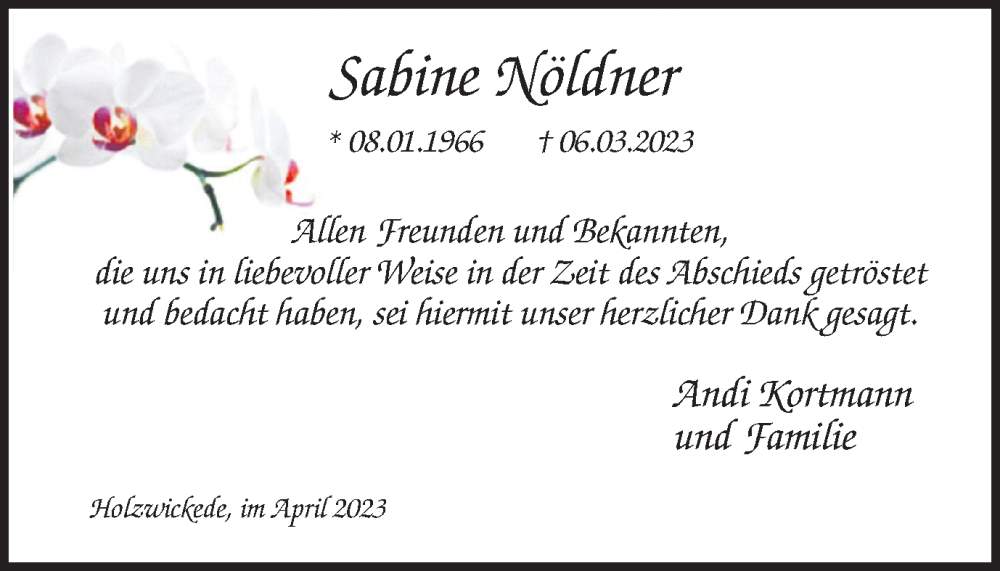  Traueranzeige für Sabine Nöldner vom 29.04.2023 aus Hellweger Anzeiger