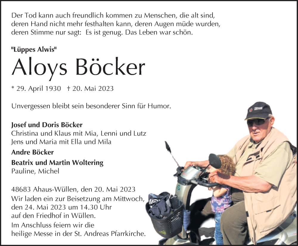  Traueranzeige für Aloys Böcker vom 23.05.2023 aus Münstersche Zeitung und Münsterland Zeitung