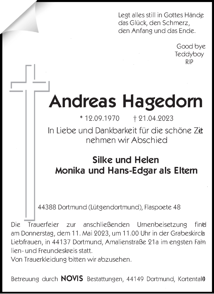  Traueranzeige für Andreas Hagedorn vom 06.05.2023 aus 