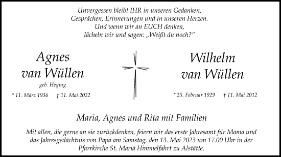 Traueranzeige von Anges und Wilhelm van Wüllen von Münstersche Zeitung und Münsterland Zeitung