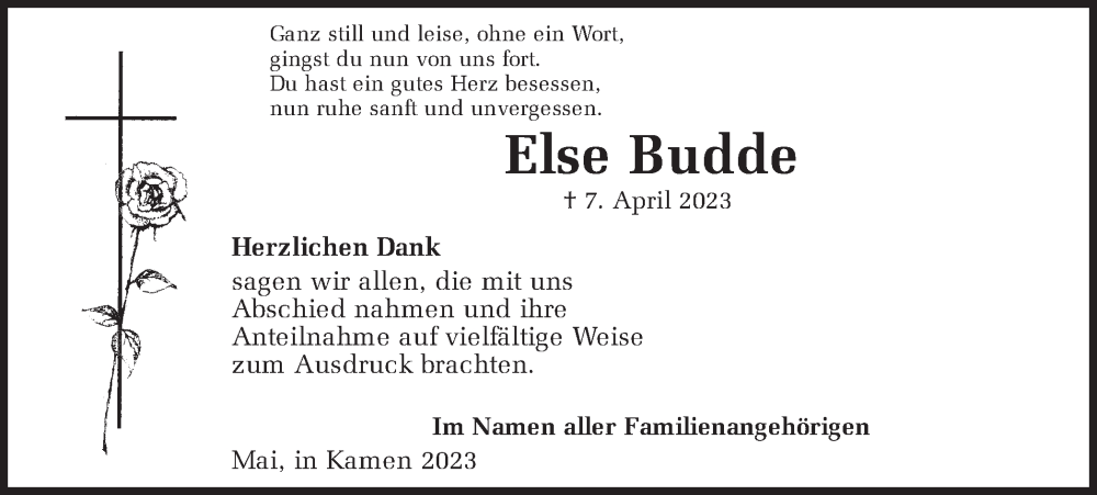  Traueranzeige für Else Budde vom 06.05.2023 aus Hellweger Anzeiger