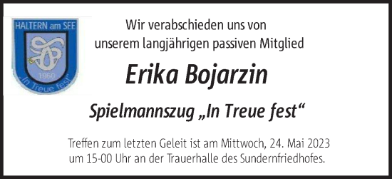 Traueranzeige von Erika Bojarzin von Ruhr Nachrichten und Halterner Zeitung