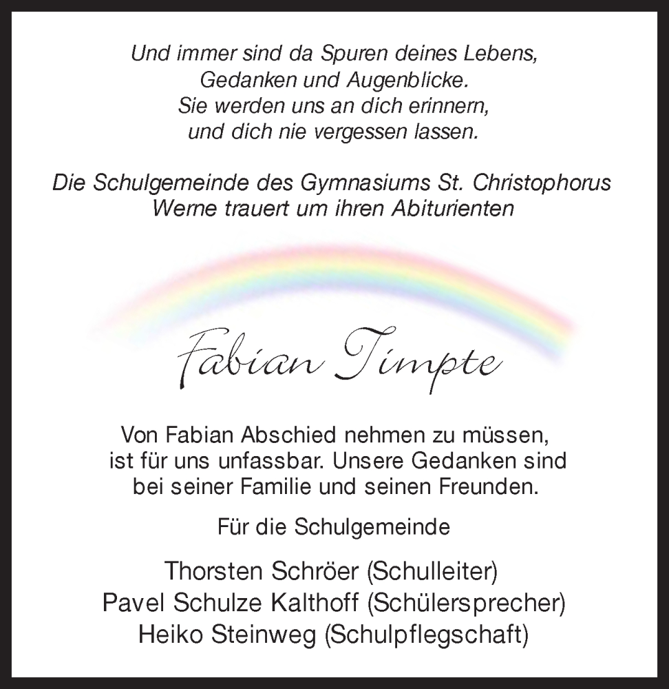  Traueranzeige für Fabian Timpte vom 24.05.2023 aus Ruhr Nachrichten