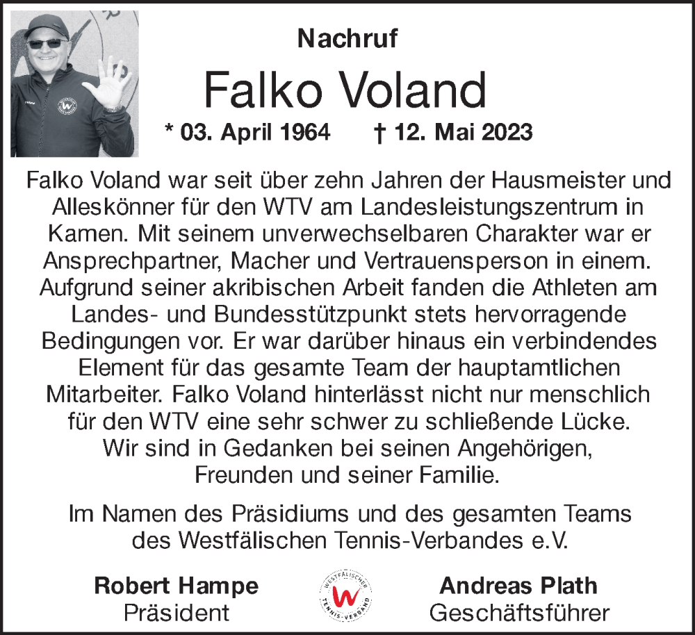  Traueranzeige für Falko Voland vom 20.05.2023 aus Hellweger Anzeiger