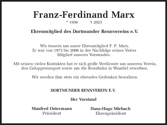 Traueranzeige von Franz-Ferdinand Marx 