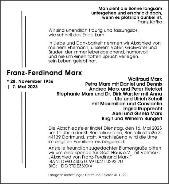 Traueranzeige von Franz-Ferdinand Marx 