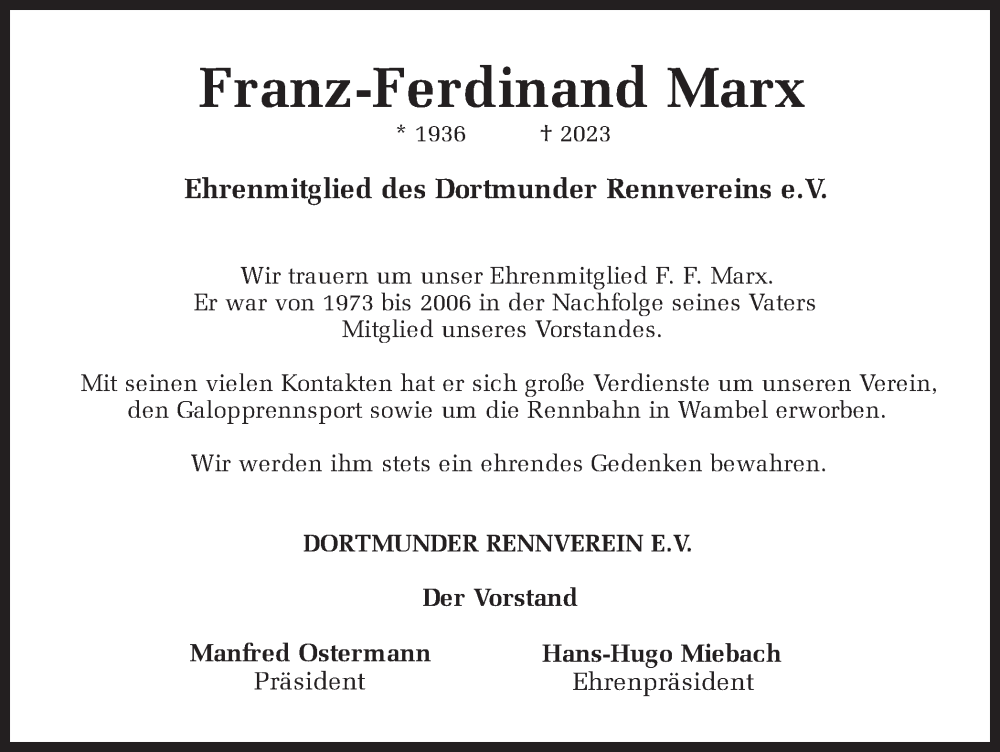  Traueranzeige für Franz-Ferdinand Marx vom 13.05.2023 aus 