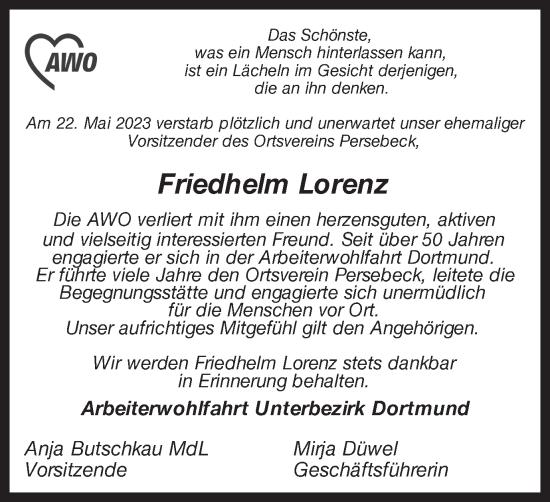 Traueranzeige von Friedhelm Lorenz 