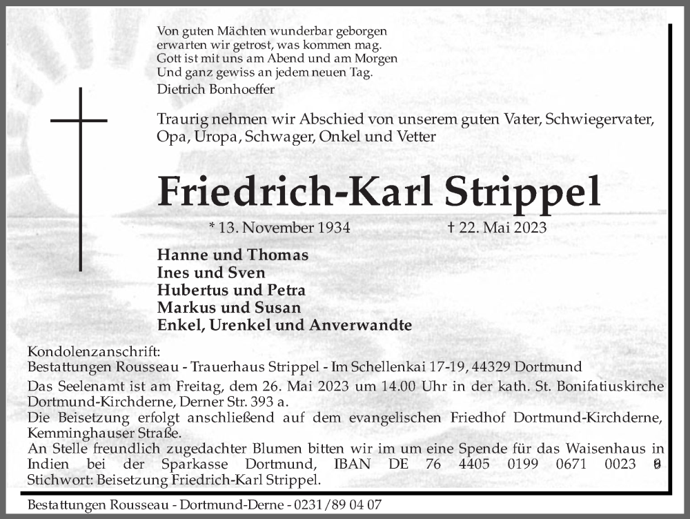  Traueranzeige für Friedrich-Karl Strippel vom 25.05.2023 aus 