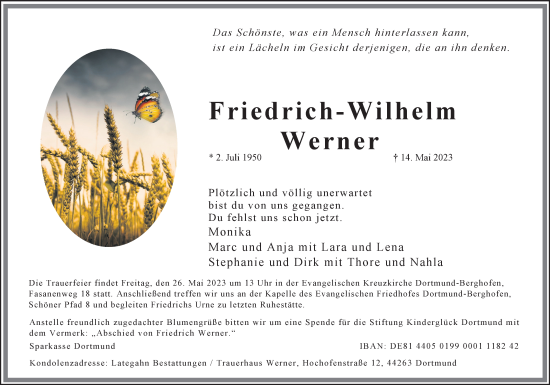 Traueranzeige von Friedrich-Wilhelm Werner 