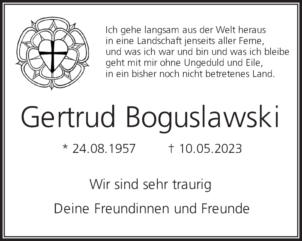  Traueranzeige für Gertrud Boguslawski vom 20.05.2023 aus Hellweger Anzeiger