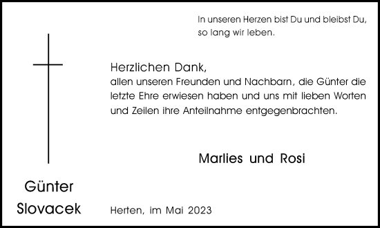 Traueranzeige von Günter Slovacek von Medienhaus Bauer