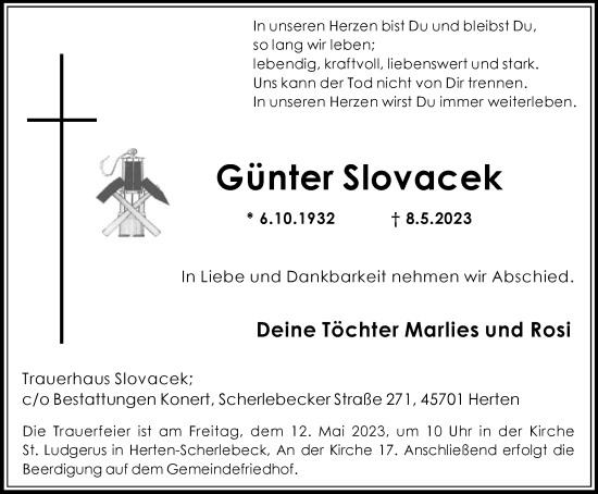 Traueranzeige von Günter Slovacek von Medienhaus Bauer