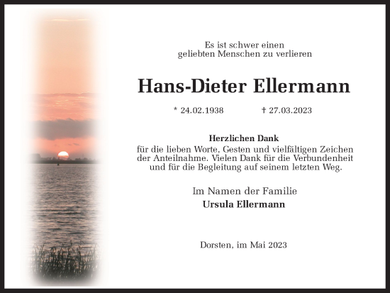 Traueranzeige von Hans-Dieter Ellermann von Ruhr Nachrichten und Dorstener Zeitung