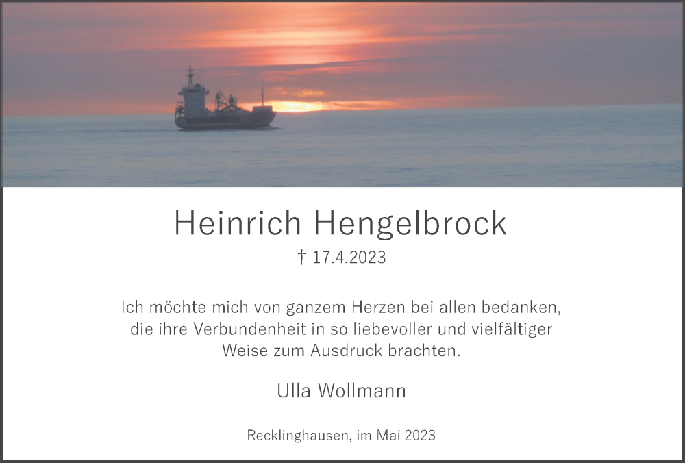  Traueranzeige für Heinrich Hengelbrock vom 27.05.2023 aus Medienhaus Bauer