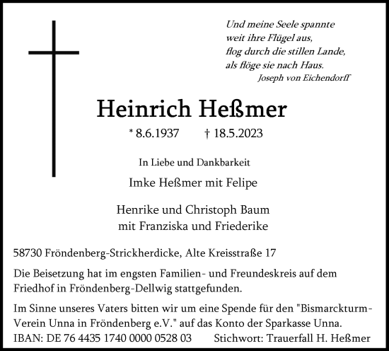 Traueranzeige von Heinrich Heßmer