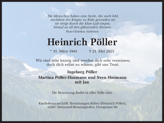 Traueranzeige von Heinrich Pöller von Hellweger Anzeiger