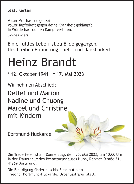 Traueranzeige von Heinz Brandt 