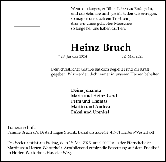 Traueranzeige von Heinz Bruch von Medienhaus Bauer