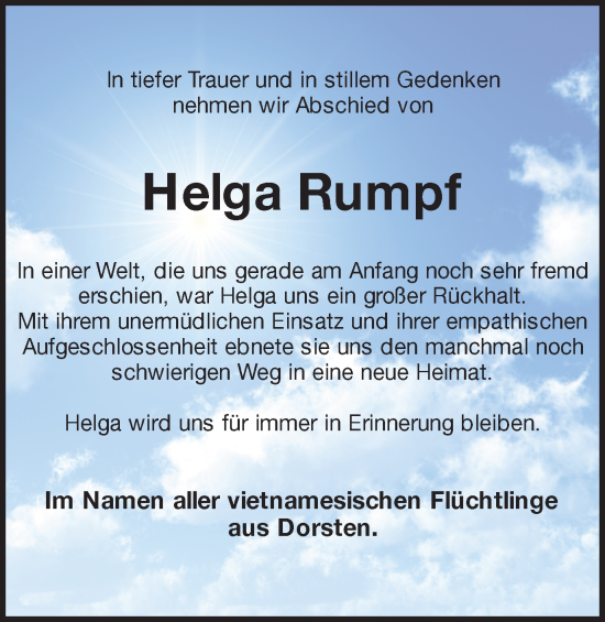 Traueranzeige von Helga Rumpf von Ruhr Nachrichten und Dorstener Zeitung